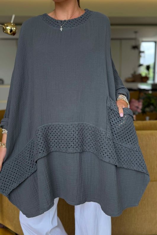 Made in Italy Paulo Pillow Cotton Honeycomb Parachute Tunic Graphite